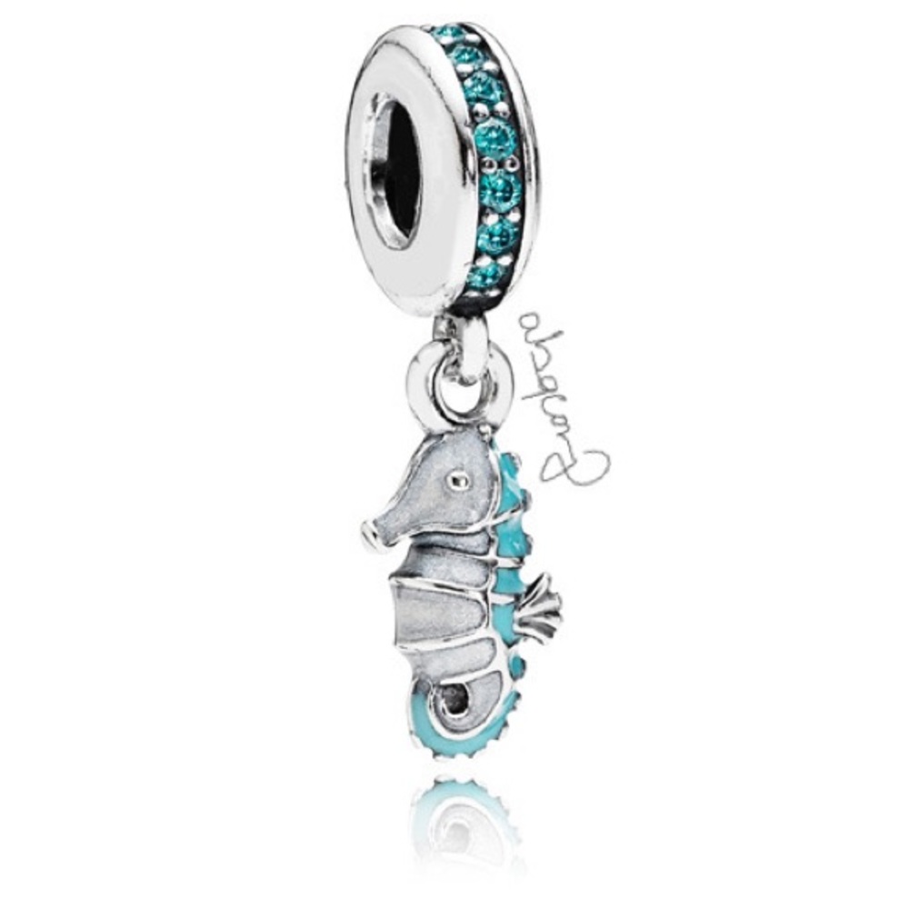EUC Pandora 791311MCZ Sterling Silver Tropical Seahorse Animal Dangle Charm